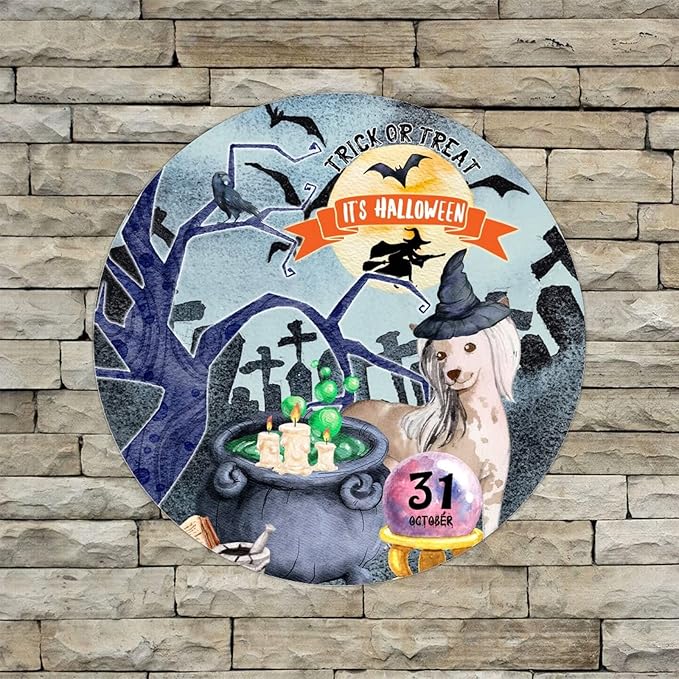Retro Metal Sign 12"x12",Happy Halloween Scary Night Grave Witch Bats Trick Or Treat Dog Aluminum Tin Metal Sign for Home Living Room Bedroom Garden Farm Patio Decor Wall Art Poster
