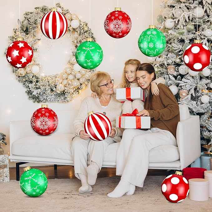 Flasoo 12 Pack Large Christmas Balls, 9 Inch Inflatable Christmas Ornaments for Outdoor Decoration, Big Christmas Ornaments Balls for Front Door Yard Tree Hanging Decoration