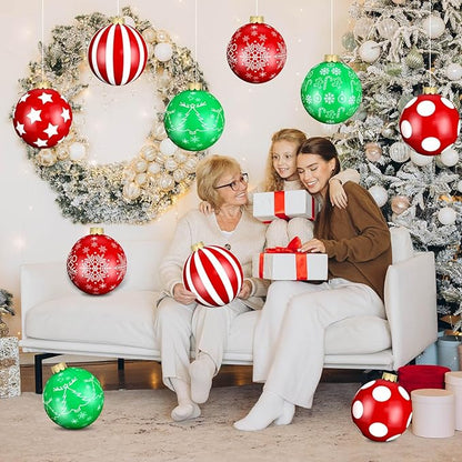 Flasoo 12 Pack Large Christmas Balls, 9 Inch Inflatable Christmas Ornaments for Outdoor Decoration, Big Christmas Ornaments Balls for Front Door Yard Tree Hanging Decoration