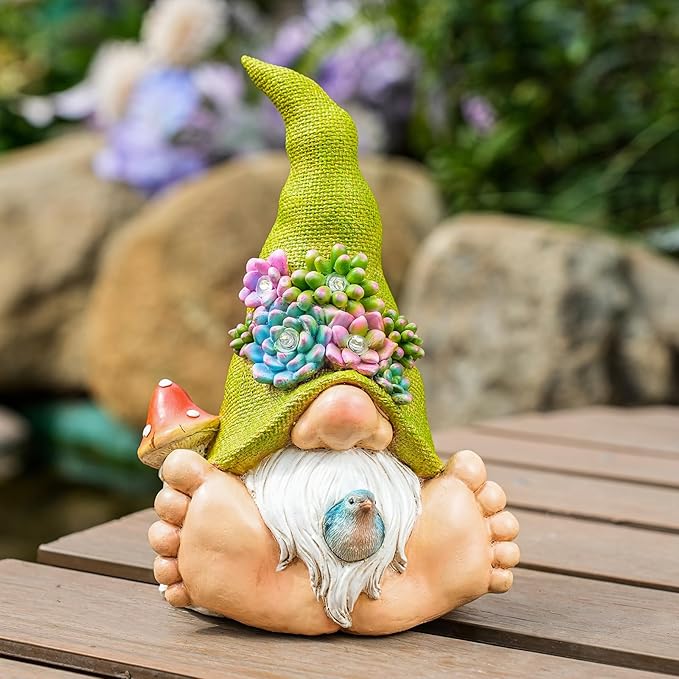 Joint Honglin Solar Turtle Garden Statue with Bunny and LED Succulent Flowers – Outdoor Lawn Decor with Lights, Cute Animal Yard Ornament for Patio, Pathway, or Garden Gift (Gnome)