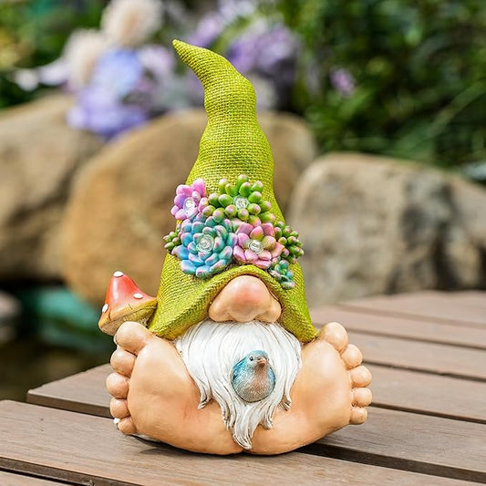 Joint Honglin Solar Turtle Garden Statue with Bunny and LED Succulent Flowers – Outdoor Lawn Decor with Lights, Cute Animal Yard Ornament for Patio, Pathway, or Garden Gift (Gnome)