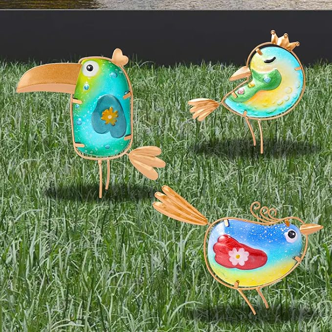 Metal Garden Decor for Outside,Spring Yard Decor Bird Set of 3, Yard Art Outdoor Decor and Garden Decorations, Bird Statues Decor for Apartment Patio, Outdoor Decor for Patio Decorations
