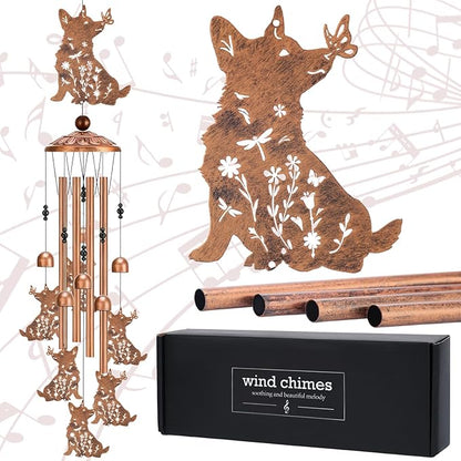 Corgi Gifts Wind Chimes - Dog Decor Outdoor Windchimes Garden Lawn Patio Yard Indoor Home Decorations Butterfly Flower Memorial Sympathy Christmas Birthday Gift for Women Men Mother Wife