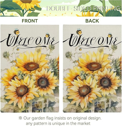 Summer Sunflower Garden Flag for Outside 12x18 Inch Double Sided Welcome Bee Vertical Seasonal Yard Flags Floral Holiday Party Yard Outdoor Decoration