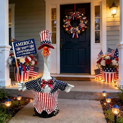 4th of July Porch Goose Outfits, Patriotic Porch Goose Outfits for 23 Inch Lawn Statue, Memorial Day 250th Years Anniversary USA Sculpture Clothes for Garden&Outdoor Patio Party Decoration
