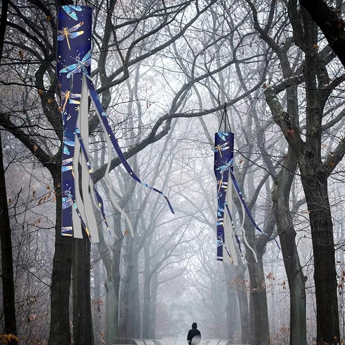 Jeiento Blue Dragonfly Windsock Flag Recycle Wind Socks for Outside,Party Home Farmhouse Yard Wind Sock Outdoor Hanging Decor,2 Piece Set|40-Inch Windsock Flag