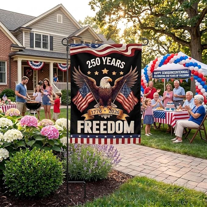 TOPFLAGS 250 Anniversary USA Flag Garden Flags 1776-2026 Double Side 12x18 Inch Eagle for Outside American Patriotic Banner with Freedom