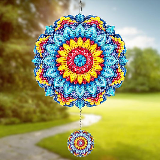 MXJSUA Mandala Flowers Wind Spinners for Indoor Outdoor Garden Decoration, 12 Inch Mandala Stainless Steel Hanging Wind Spinners Ornaments Crafts for Gifts