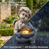 MXwcy Solar Angel Statue with Bird Feeder, 9.06" Resin Angel Figurines for Outdoor Garden Decor, Solar Garden Lights for Yard Lawn Patio Grave, Memorial Garden Decor Angel Gifts for Women Mom Grandma