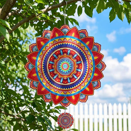 Mandala Wind Spinners Outdoor, 12In Stainless Steel Wind Spinners Outside, 3D Kinetic Hanging Sculpture, Rustproof Metal Garden Decor Ornaments for Yard Art, Women, Men, Holidays
