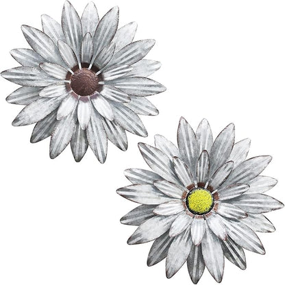 Galvanized Farmhouse Metal Flowers Wall Decor Inspirational,Wall Decor Hanging for Indoor Outdoor Home Bedroom Living Room Office Porch Patio Garden Fence 13Inch,Handmade Gift, Set of 2