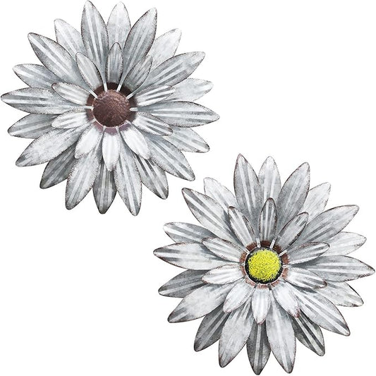 Galvanized Farmhouse Metal Flowers Wall Decor Inspirational,Wall Decor Hanging for Indoor Outdoor Home Bedroom Living Room Office Porch Patio Garden Fence 13Inch,Handmade Gift, Set of 2