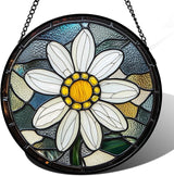 Stained Glass Window Hanging - Yellow White Daisy Birth Flower Suncatcher for Door Garden Yard Sun Catchers Decor Christmas Mother's Day Birthday Gifts for Teacher Women Mom Nana 9.8 in