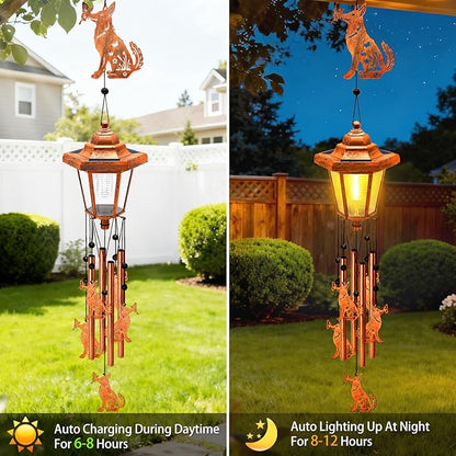 Large Solar Dog Wind Chimes with Wind Catcher/Solar Decor Light to Create a Zen Atmosphere Decor for Outdoor Garden Patio Balcony, Classic Bronze Wind Chimes, Gifts for Mom Grandma Women Wife Daughter