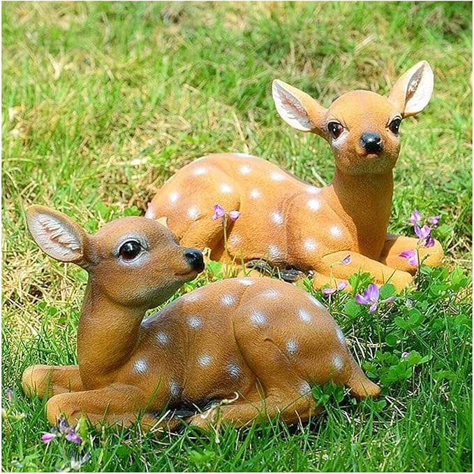 Cute Statues Garden Deer Statues 2Pcs Sika Sitting Statue Sculpture Animal Model Art Craft Backyard Decor