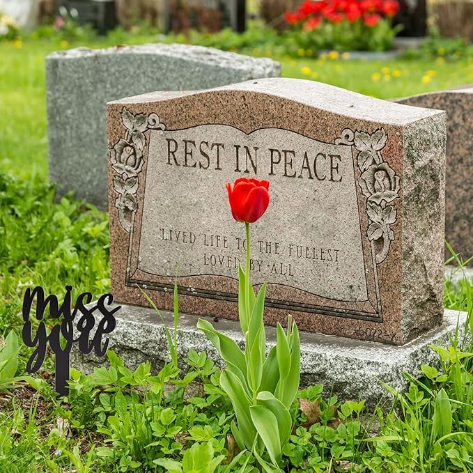 Fumete Cemetery Decorations for Grave, Miss You Memorial Grave Markers, Metal Memorial Stake Headstones Cemetery Plaque Garden Yard Outdoor Decoration for Mom Dad Friend(9.84 x 5.91 Inch)