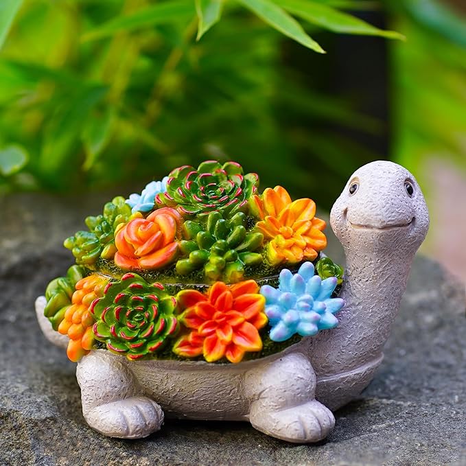 Outdoor Turtle Key Hider Statue - Cute Succulent Turtle Hide a Key Outdoor Decorative - Small Gift Box for Women, Home Decor & Gifts