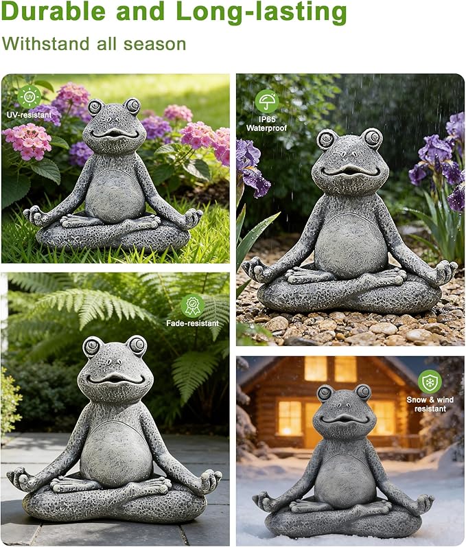 Nacome Meditating Frog Miniature Figurine, Zen Yoga Frog Statue Ornament - Indoor/Outdoor Garden & Home Decoration, 5 inch (Grey)