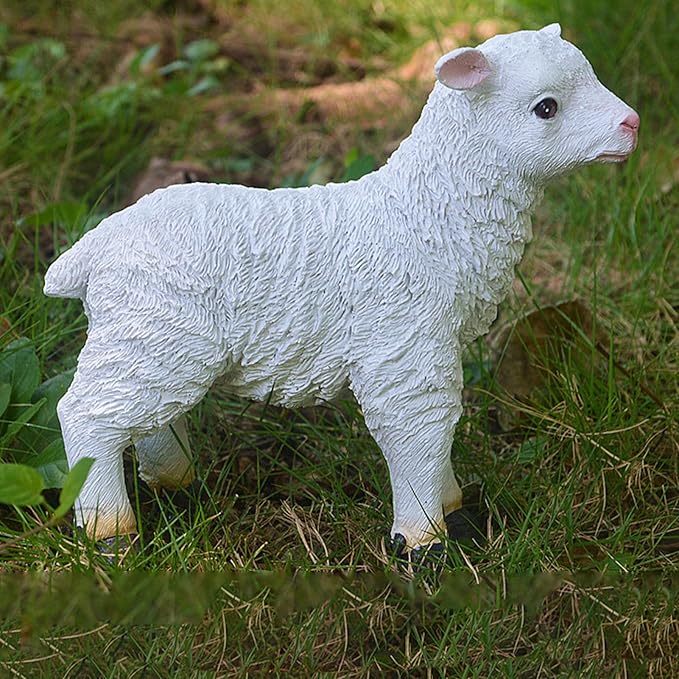 Jerliflyer 1Pcs Lamb Garden Statue,Sheep Hand Made Lifelike Garden Sculpture for Indoor Outdoor Decoration(Small Standing Posture
