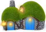 Gift Boutique Outdoor Garden House Statue with LED Lights Fairy Garden Decor Resin Cottage Figurine Yard Lawn Porch Pathway Ornament Outdoor Figurines