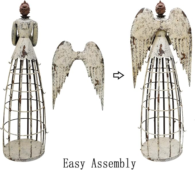 Angel Garden Statue Outdoor Antique Metal Yard Art Decor Lawn Patio Decorations Garden Trellis for Climbing Plants Potted Vines Ivy Roses (22" H)
