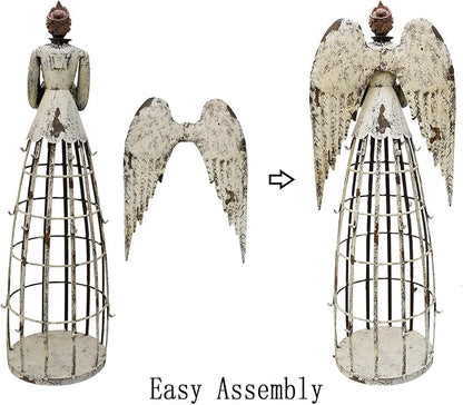 Angel Garden Statue Outdoor Antique Metal Yard Art Decor Lawn Patio Decorations Garden Trellis for Climbing Plants Potted Vines Ivy Roses (22" H)