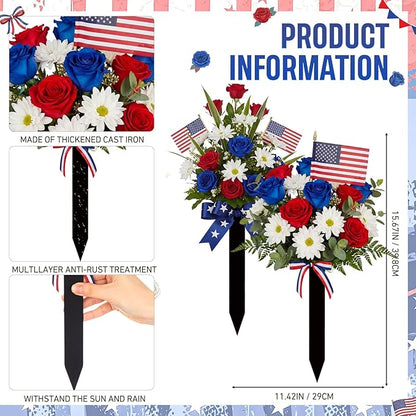 Frienda 2 Sets Cemetery Flowers Grave Stake Metal Floral Decor for Tombstone, Outdoor Gravesite Markers for Mom Dad, Memorial Day Spring Easter Grave Decor(Bouquet,Blue,Red,White)