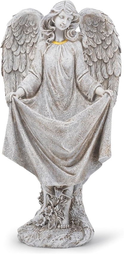 basen Angel Garden Statue Outdoor, Memorial Angel Figurine for Grave Yard Lawn, Resin Praying Angel Sculpture for Cemetery Decoration, Sympathy Gift, Spiritual Garden Decor