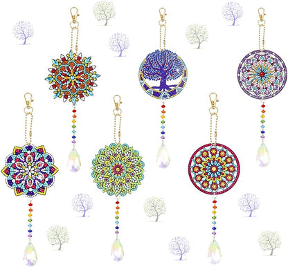 Sinor 6 Pcs Diamond Painting Wind Chimes Suncatcher, Hanging Crystal Double Sided Chime Ornament Decor for Garden Window Home DIY Kits for Adults -Style B