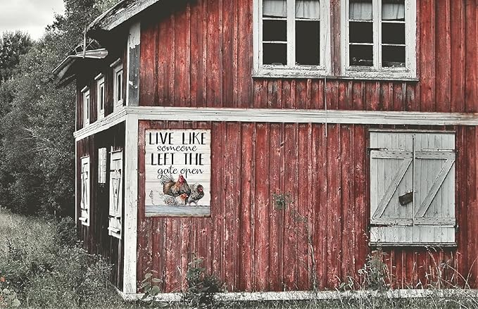 Funny Chicken Sign, Metal Chicken Coop Tin Signs, Live like someone left the gate open, Yard Sign Garage Farm Garden Wall Decor Sign Plaque Outdoor for Home Fence 8 X 12 Inches