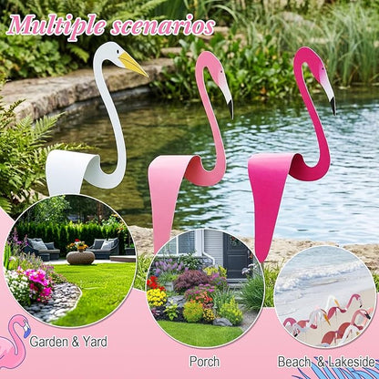 Sliner 3 Pcs Flamingo Shaking Head Dancing Yard Decorations Vibrant Pink Rose Red White Bobbing Flamingos with Replaceable Adhesive Dots for Garden Porch Patio Lawn Ornaments Outdoor Decor