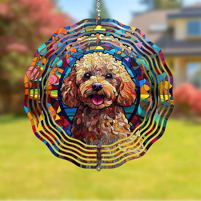 Poodle Dog Wind Spinners Outdoor Dog Memorial Gifts, 3D Metal Kinetic Hanging Garden Wind Spinner, Spinner Decor, Wind Sculptures for Outdoor & Indoor, Window, Yard Decor (Poodle 3)