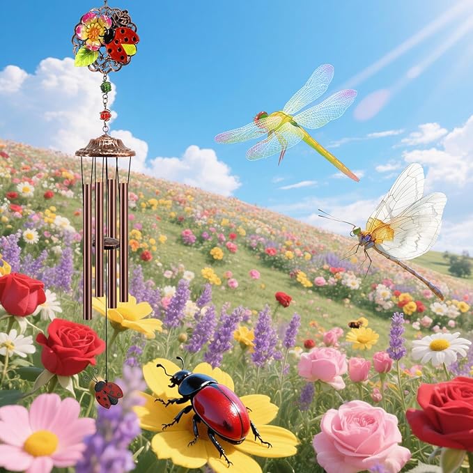 Ladybug Wind Chimes for Outside 32in,Ladybug Gifts for Women, Mom, Grandma, Friends, Sister, Girl, Female,Wife,Coworker Birthday Thanksgiving Christmas Mothers Day