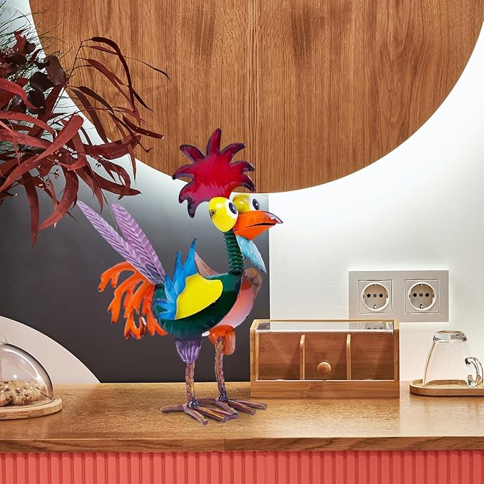 Garden Rooster Statues, Outdoor Animal Sculpture,Small Garden Rooster Decoration, Metal Rooster Statues, Lawn Ornaments,Chicken Ornament for Backyard Patio Lawn Decoration, 19 x 8 x 22cm