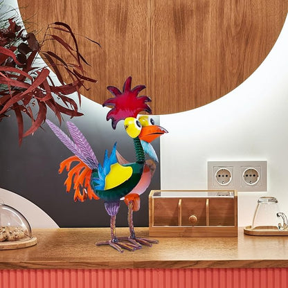 Garden Rooster Statues, Outdoor Animal Sculpture,Small Garden Rooster Decoration, Metal Rooster Statues, Lawn Ornaments,Chicken Ornament for Backyard Patio Lawn Decoration, 19 x 8 x 22cm