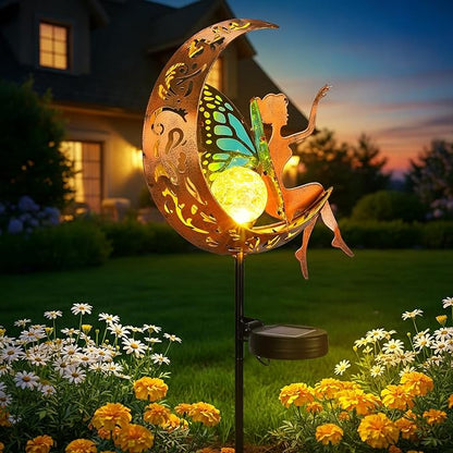 ZKLiLi Garden Outdoor Decor, Fairy Moon Figurine Light Stake, Housewarming Ornament for Patio, Lawn, Yard, Pathway - Unique Gift Ideas for Gardening Mom Grandma