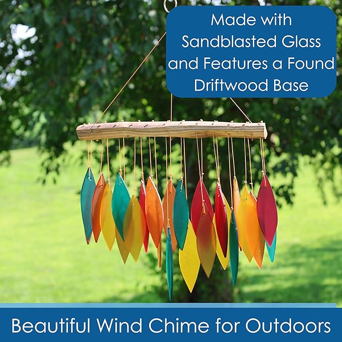 Blue Handworks Santa Fe Glass Chime, Sandblasted Glass and Found Wood Handcrafted Wind Chime