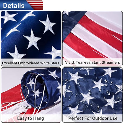 4th of July Decorations Outdoor - 2 Pack Embroidered Wind Socks for Outside Heavy Duty American Flag Windsock, for Memorial Day Independence Day & All Patriotic Events Outdoor Yard Garden Decor
