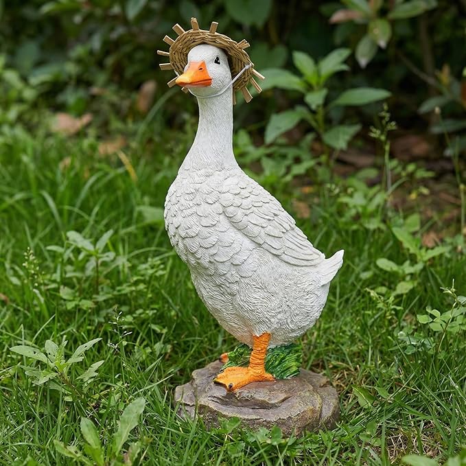 Funny Duck Outdoor Statue, Resin Garden Lawn Yard Decor, Figurine Sculpture Ornament for Porch Patio Flower Bed Home Bookshelf, 11.6" H × 5.5" L × 5.5" W