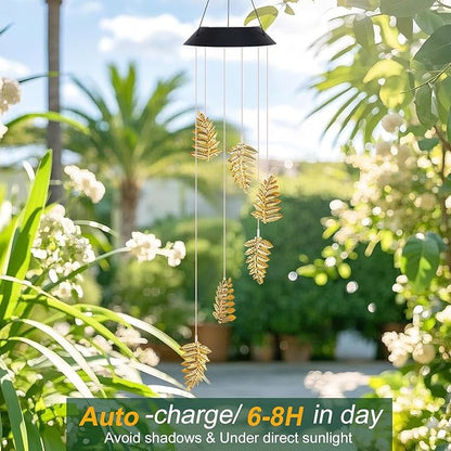 Solar Wind Chime for Outside Leaf Wind Chimes Outdoor/Indoor Birthday Gifts for Woman Mom Grandma - Hanging Solar Lights for Garden Yard Patio Porch Decor Memorial Wind Chimes