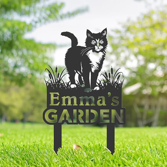 Personalized Cute Cat Kitten Metal Garden Sign,Custom Yard Sign With Stake,Outdoor Garden Décor,Pet Cat Lawn Garden Decorated Statue,Cat Sympathy Yard Metal Sign,Cat Lover Gifts Kailyard Plaque.