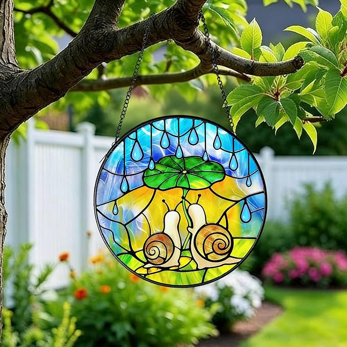 Stained Glass Suncatcher Window Hanging, Glass Sun Catchers Window Art, Suncatcher for Grandma/Mom/Women (Snail)