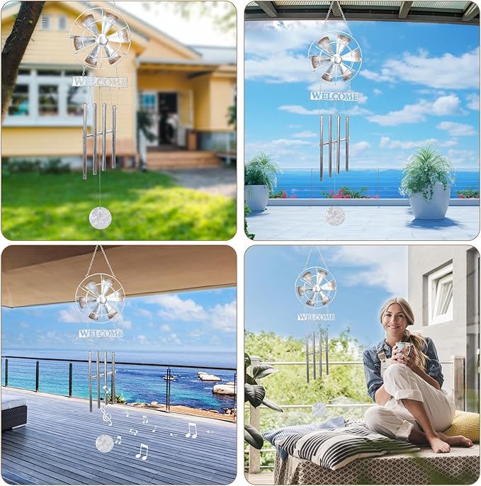 MUMTOP Wind Chimes for Outside, Metal Wind Chimes Outdoor with Wind Spinner and Welcome Sign for Home, Garden and Patio Decor