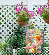 Spring Summer Welcome Garden Flag 12x18 Inch Double Sided Dog Floral Butterfly Burlap Small Yard Flag Seasonal Farmhouse Outside Outdoor Decoration