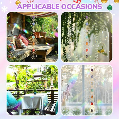 Thyle Healing Crystal Wind Chimes for Outside Window 7 Chakra Hanging Crystal Sun Catchers for Easter Indoor Outdoor Home Wall Decor Birthday Gifts(Amethyst Style)