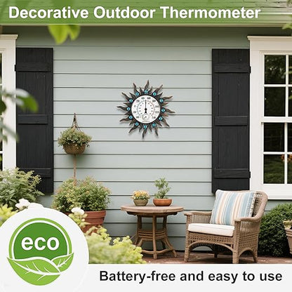 Indoor Outdoor Thermometer, Hummingbird Wall-Mounted Outdoor Thermometers Waterproof Decorative for Patio, Garden, Yard, Room, Large Number Easy to Read No Batteries Required