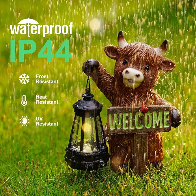 Highland Cow Decor Solar Garden Statues - Outdoor Figurines Decoration for Garden Yard Lawn Home Decor Outside : Unique Gifts for Mom Couple Grandma(Brown)
