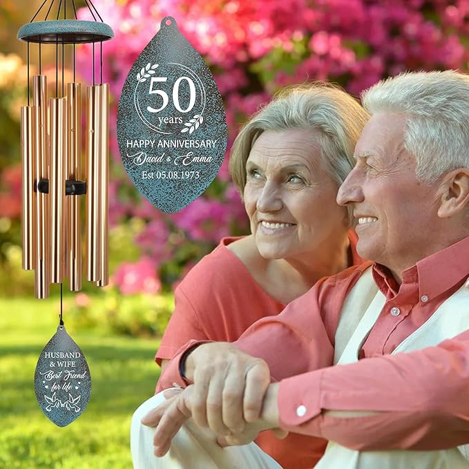 ASTARIN Personalized 20th 50th Anniversary Wind Chime, Happy Anniversary Wedding Valentine's Day Gift for Wife Husband Men Women Sister, Keepsake Decorations for Parents Couples(Produced in USA)