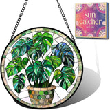 Birthday Gifts for Women - Green Monstera Plant Faux Stained Glass Window Hanging Sun Catcher for Door Garden Acrylic Decor Mother's Day Christmas for Mom Nana Grandma Sisters Wife 7.8"