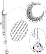 20.5inch Hanging Clear Crystal Suncatcher Ornaments with Moon Decor Rainbow Maker Crystal Beads Ball Prisms Ornament for Christmas Tree